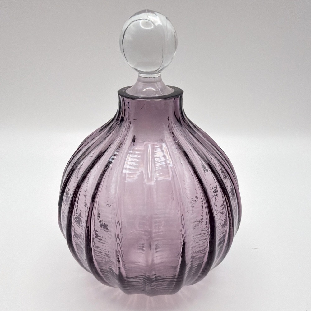 Vintage Purfume Bottle Purple Art Glass Fluted Scalloped Stopper